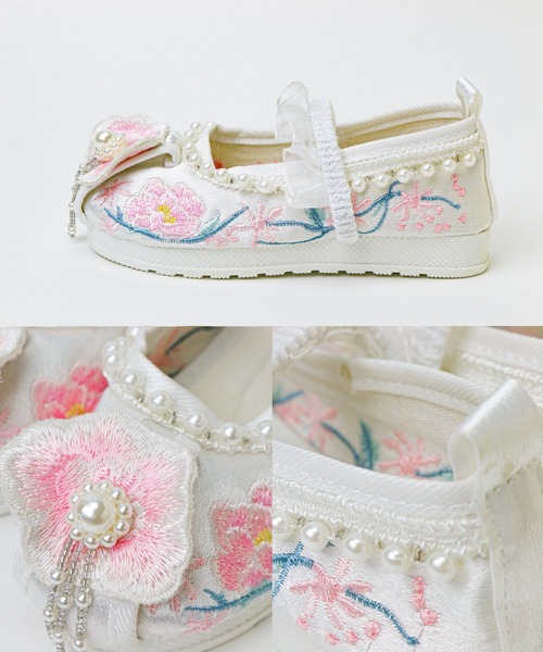 Catherine Cottage（キャサリンコテージ）の「花刺繍とパールの履物（バレエシューズ・キッズ・ベージュ/ホワイト・17/16/18/19/20/21/22）」の16枚目の写真