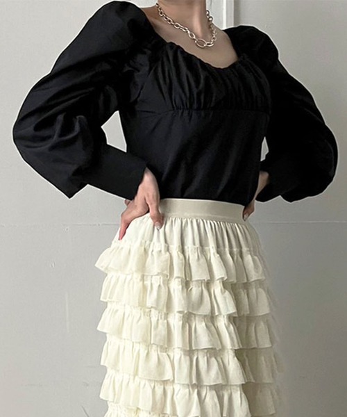 Jewelobe(ジュエローブ)の「2wayギャザーディテールデザイントップス(シャツ/ブラウス・レディース・ホワイト/ベージュ/ブラック・FREE)」の20枚目の写真