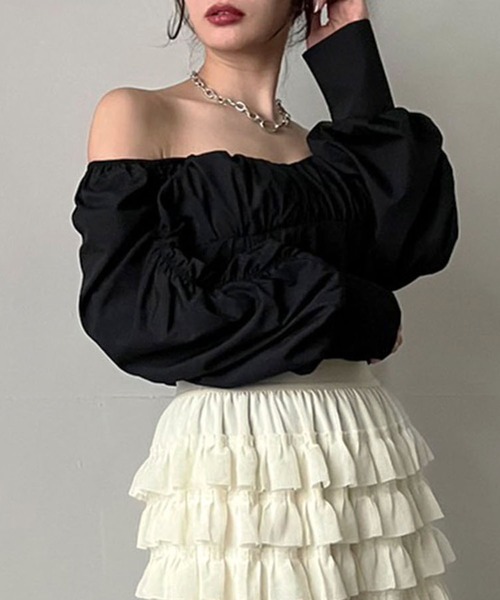 Jewelobe(ジュエローブ)の「2wayギャザーディテールデザイントップス(シャツ/ブラウス・レディース・ホワイト/ベージュ/ブラック・FREE)」の22枚目の写真
