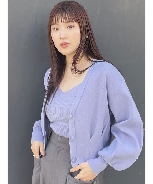 MURUA（ムルーア）の「タックヘムカーデ×キャミセット（カーディガン/ボレロ・レディース・ベージュ/パープル/ホワイト・FREE）」の4枚目の写真