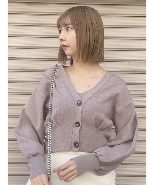 MURUA（ムルーア）の「タックヘムカーデ×キャミセット（カーディガン/ボレロ・レディース・ベージュ/パープル/ホワイト・FREE）」の6枚目の写真