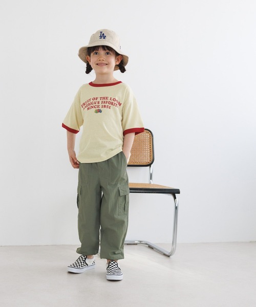 FRUIT OF THE LOOM(フルーツオブザルーム)の「【Fruit Of The Loom(フルーツオブザルーム)】リンガーT(KIDS)(Tシャツ/カットソー・キッズ・パープル/グリーン/アイボリー・110cm/120cm/130cm/140cm)」の6枚目の写真