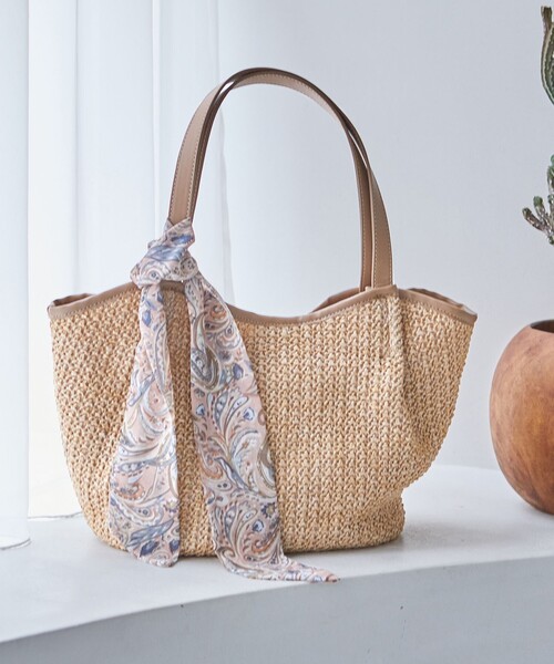 【セール】スカーフ付パイピングカゴ バッグ（かごバッグ）｜any SiS（エニィスィス）