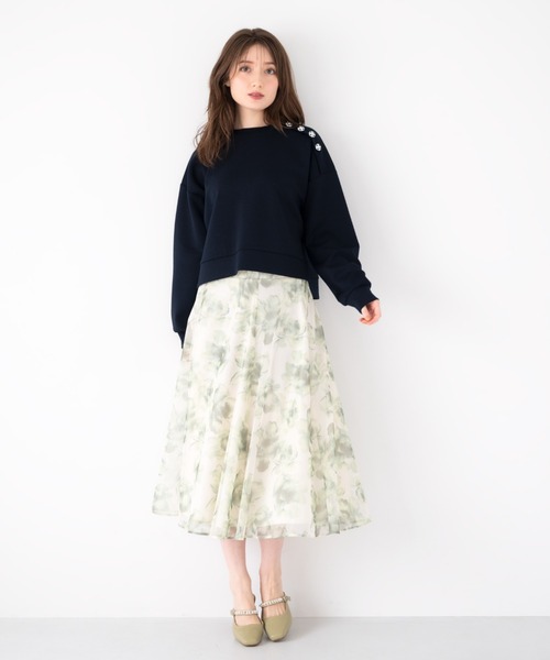 MISCH MASCH（ミッシュマッシュ）の「ビジュー釦クロップドスウェット/MM418202（スウェット・レディース・ピンク/ホワイト/ライトグレー/ネイビー・S/M）」の5枚目の写真