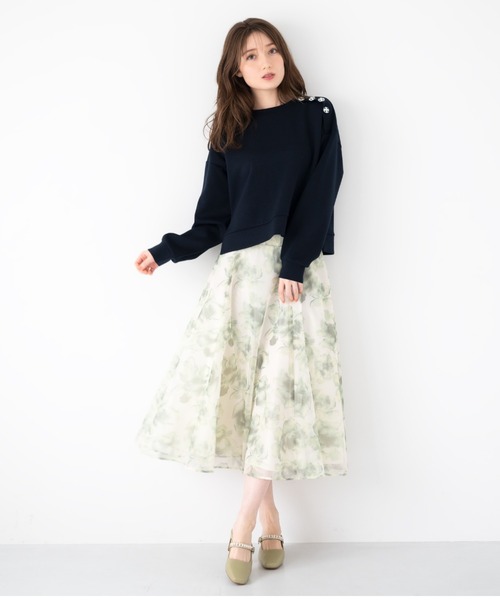 MISCH MASCH（ミッシュマッシュ）の「ビジュー釦クロップドスウェット/MM418202（スウェット・レディース・ピンク/ホワイト/ライトグレー/ネイビー・S/M）」の6枚目の写真