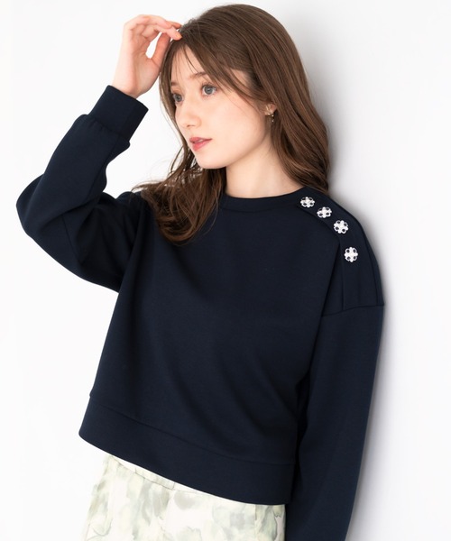 MISCH MASCH（ミッシュマッシュ）の「ビジュー釦クロップドスウェット/MM418202（スウェット・レディース・ピンク/ホワイト/ライトグレー/ネイビー・S/M）」の8枚目の写真