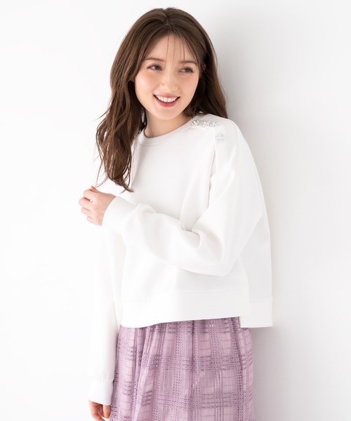 MISCH MASCH（ミッシュマッシュ）の「ビジュー釦クロップドスウェット/MM418202（スウェット・レディース・ピンク/ホワイト/ライトグレー/ネイビー・S/M）」の12枚目の写真