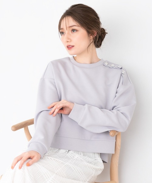 MISCH MASCH（ミッシュマッシュ）の「ビジュー釦クロップドスウェット/MM418202（スウェット・レディース・ピンク/ホワイト/ライトグレー/ネイビー・S/M）」の14枚目の写真