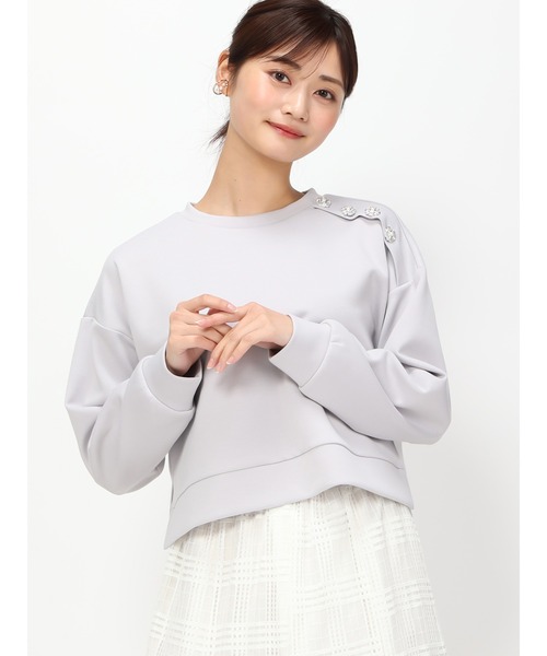 MISCH MASCH（ミッシュマッシュ）の「ビジュー釦クロップドスウェット/MM418202（スウェット・レディース・ピンク/ホワイト/ライトグレー/ネイビー・S/M）」の19枚目の写真