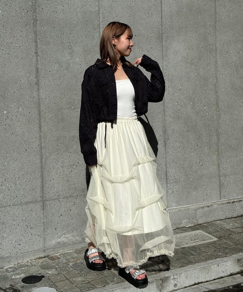 CIAOPANIC(チャオパニック)の「INDIAレースショート丈2ポケットシャツジャケット(ブルゾン・レディース・ホワイト/ブラック・FREE)」の19枚目の写真