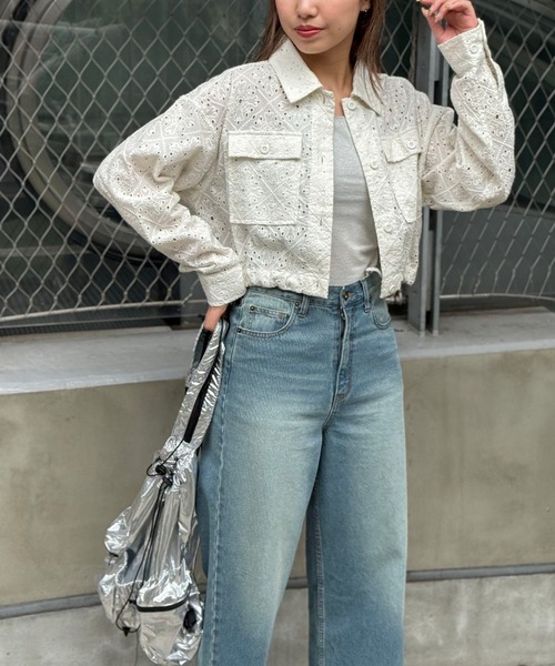 CIAOPANIC(チャオパニック)の「INDIAレースショート丈2ポケットシャツジャケット(ブルゾン・レディース・ホワイト/ブラック・FREE)」の22枚目の写真