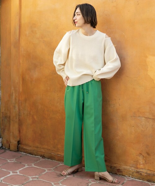 OPAQUE.CLIP（オペークドットクリップ）の「◆≪SS-LLsize≫ 美脚ツイルワイドパンツ【洗濯機洗い可】（その他パンツ・レディース・ベージュ/グリーン/ブラック・34/36/38/40/42）」の9枚目の写真