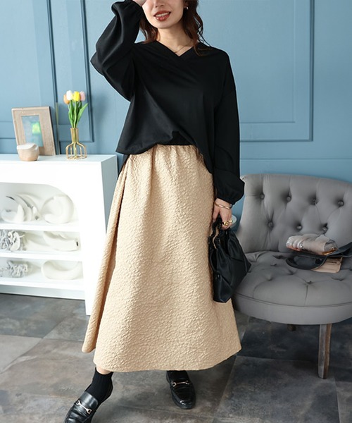 GOLDJAPAN(ゴールドジャパン)の「フクレジャガードドッキングワンピース【大きいサイズ対応】(ワンピース・レディース・ブラック×ベージュ/ブラック×カーキ/ブラック×グリーン・LL/3L/4L/5L)」の3枚目の写真