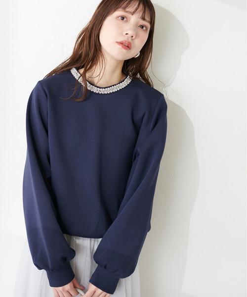 natural couture（ナチュラルクチュール）の「衿刺繍ダンボールTOPS（Tシャツ/カットソー・レディース・グレー/オフホワイト/ブルー/ネイビー・FREE）」の15枚目の写真