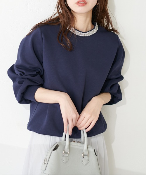 natural couture（ナチュラルクチュール）の「衿刺繍ダンボールTOPS（Tシャツ/カットソー・レディース・グレー/オフホワイト/ブルー/ネイビー・FREE）」の14枚目の写真