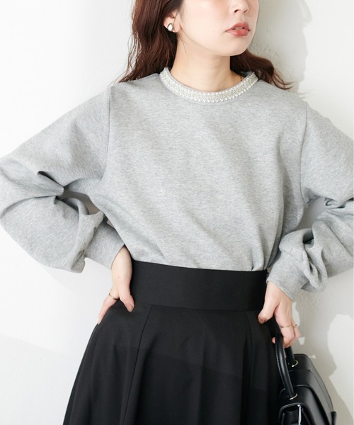 natural couture（ナチュラルクチュール）の「衿刺繍ダンボールTOPS（Tシャツ/カットソー・レディース・グレー/オフホワイト/ブルー/ネイビー・FREE）」の9枚目の写真