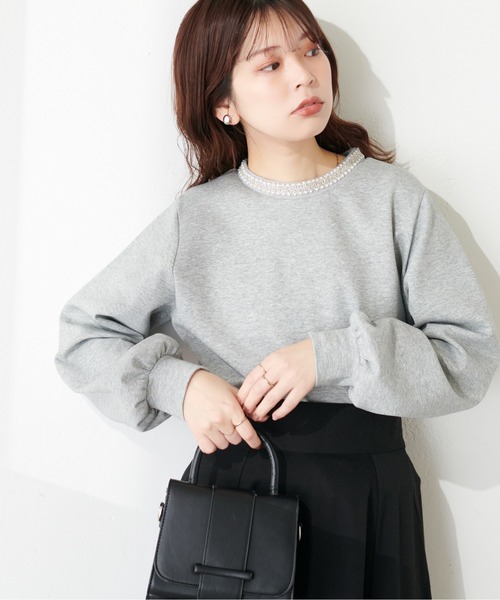 natural couture（ナチュラルクチュール）の「衿刺繍ダンボールTOPS（Tシャツ/カットソー・レディース・グレー/オフホワイト/ブルー/ネイビー・FREE）」の10枚目の写真