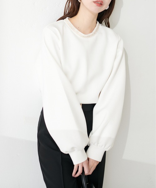 natural couture（ナチュラルクチュール）の「衿刺繍ダンボールTOPS（Tシャツ/カットソー・レディース・グレー/オフホワイト/ブルー/ネイビー・FREE）」の7枚目の写真