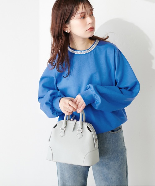 natural couture（ナチュラルクチュール）の「衿刺繍ダンボールTOPS（Tシャツ/カットソー・レディース・グレー/オフホワイト/ブルー/ネイビー・FREE）」の19枚目の写真