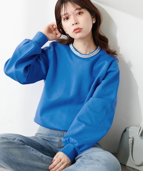 natural couture（ナチュラルクチュール）の「衿刺繍ダンボールTOPS（Tシャツ/カットソー・レディース・グレー/オフホワイト/ブルー/ネイビー・FREE）」の17枚目の写真