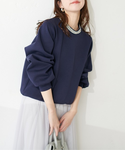 natural couture（ナチュラルクチュール）の「衿刺繍ダンボールTOPS（Tシャツ/カットソー・レディース・グレー/オフホワイト/ブルー/ネイビー・FREE）」の13枚目の写真