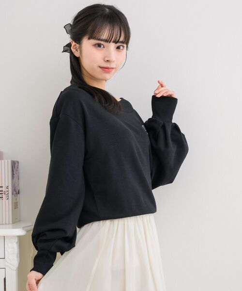 ems excite(エムズエキサイト)の「ボートネックショートトレーナー(スウェット・レディース・ブラック/ホワイト系その他/ピンク・FREE)」の12枚目の写真