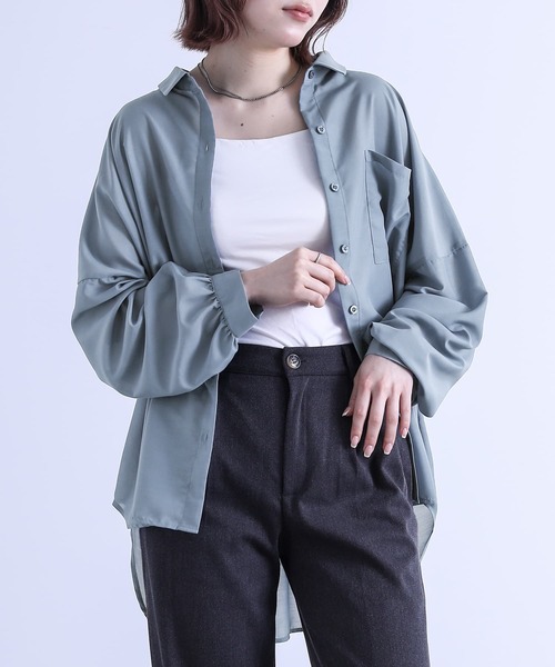 n'OrLABEL(ノアールレーベル)の「【機能素材】『イージーケアバックギャザーシャツ』(シャツ/ブラウス・レディース・ネイビー/コーラル/グレイッシュブルー/グレイッシュベージュ・FREE)」の3枚目の写真