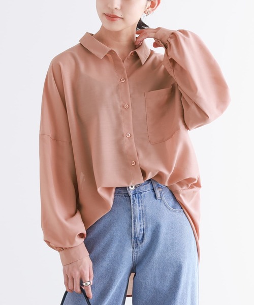 n'OrLABEL(ノアールレーベル)の「【機能素材】『イージーケアバックギャザーシャツ』(シャツ/ブラウス・レディース・ネイビー/コーラル/グレイッシュブルー/グレイッシュベージュ・FREE)」の5枚目の写真