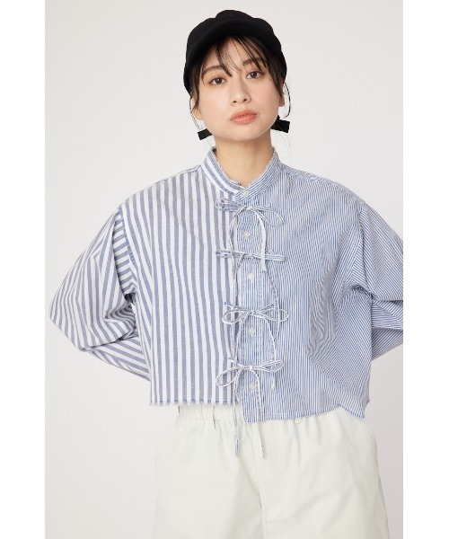 RODEO CROWNS WIDE BOWL（ロデオクラウンズワイドボウル）の「リボンクロップドシャツ（シャツ/ブラウス・レディース・ライトイエロー/ブルー/ホワイト系その他・FREE）」の2枚目の写真