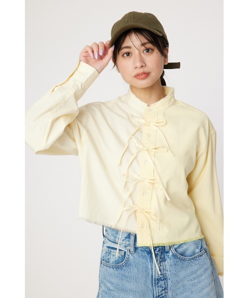 RODEO CROWNS WIDE BOWL（ロデオクラウンズワイドボウル）の「リボンクロップドシャツ（シャツ/ブラウス・レディース・ライトイエロー/ブルー/ホワイト系その他・FREE）」の3枚目の写真