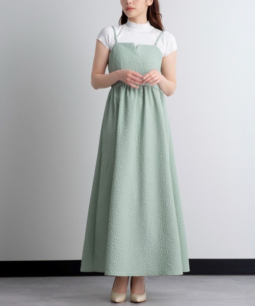 ABITOKYO(アビトーキョー)の「ふくれジャガードロング丈ボリュームフレアキャミワンピース(ワンピース・レディース・モカ/グリーン/アイボリー/ブラック・S/M)」の6枚目の写真