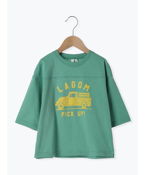 Samansa Mos2 Lagom(サマンサモスモスラーゴム)の「7分袖フットボールTシャツ(Tシャツ/カットソー・キッズ・グリーン/キナリ・110/100/130/120/95)」の3枚目の写真