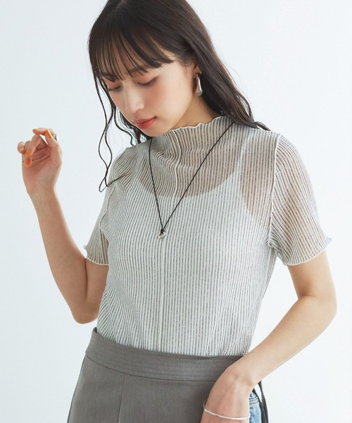VIS(ビス)の「シアーラッセルカットソー(Tシャツ/カットソー・レディース・ホワイト/ホワイト系その他/ブラック・FREE)」の5枚目の写真