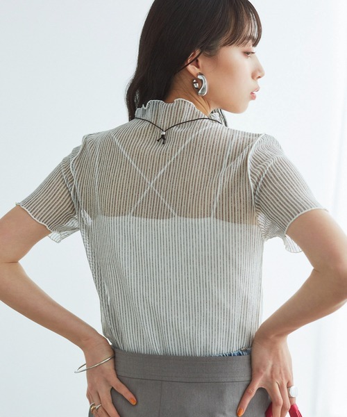 VIS(ビス)の「シアーラッセルカットソー(Tシャツ/カットソー・レディース・ホワイト/ホワイト系その他/ブラック・FREE)」の6枚目の写真