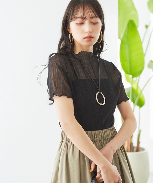 VIS(ビス)の「シアーラッセルカットソー(Tシャツ/カットソー・レディース・ホワイト/ホワイト系その他/ブラック・FREE)」の10枚目の写真