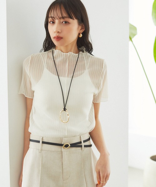 VIS(ビス)の「シアーラッセルカットソー(Tシャツ/カットソー・レディース・ホワイト/ホワイト系その他/ブラック・FREE)」の14枚目の写真