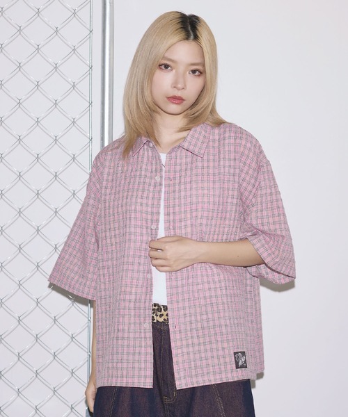 リベラド LIBERADD 23AW MINITZ別注 SHORT SHIRT シャツ ブラウス ドゥーズィーエムクラス取扱 長袖 短丈 ベージュ F レディース セール】ハーフスリーブショート丈ミニチェックシャツ【UNISEX