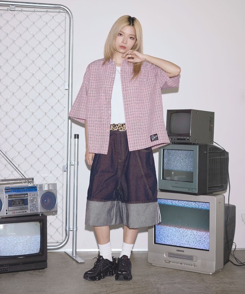 MSG（エムエスジー）の「ハーフスリーブショート丈ミニチェックシャツ【UNISEX】（シャツ/ブラウス・メンズ・グリーン/ブラック/イエロー/ベージュ/ホワイト/サックスブルー/ピンク/ブルー・XL/L/M/S）」の14枚目の写真