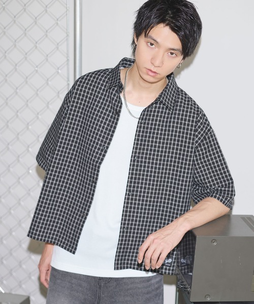 ハーフスリーブショート丈ミニチェックシャツ【UNISEX】(シャツ ハーフスリーブショート丈ミニチェックシャツ【UNISEX】(シャツ