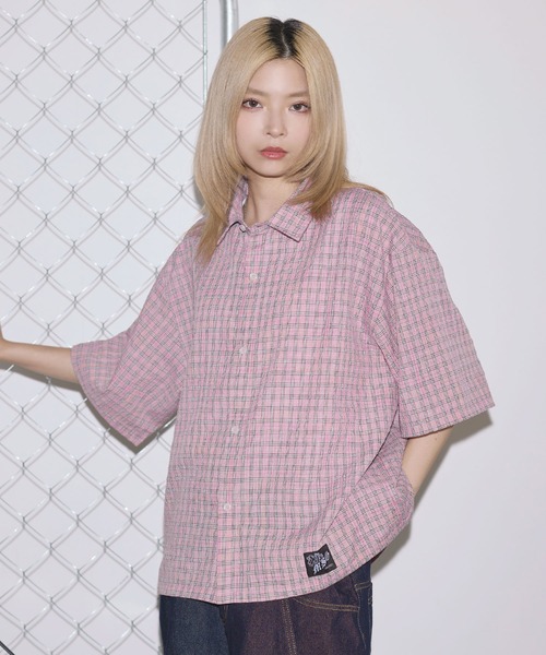 MSG（エムエスジー）の「ハーフスリーブショート丈ミニチェックシャツ【UNISEX】（シャツ/ブラウス・メンズ・グリーン/ブラック/イエロー/ベージュ/ホワイト/サックスブルー/ピンク/ブルー・XL/L/M/S）」の11枚目の写真