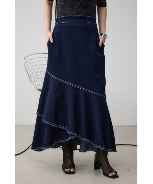 AZUL by moussy(アズールバイマウジー)の「カシュクールフレアマーメードデニムスカート(デニムスカート・レディース・ワンウォッシュ/ライトブルー・MEDIUM/SMALL)」の1枚目の写真