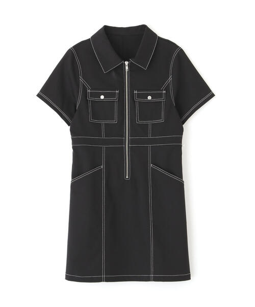 FREE'S MART（フリーズマート）の「◆配色ステッチジップ使いミニワンピース（ワンピース・レディース・ブラック/ホワイト/ベージュ・SMALL/MEDIUM）」の4枚目の写真