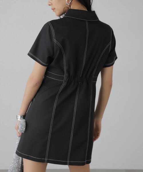 FREE'S MART（フリーズマート）の「◆配色ステッチジップ使いミニワンピース（ワンピース・レディース・ブラック/ホワイト/ベージュ・SMALL/MEDIUM）」の7枚目の写真