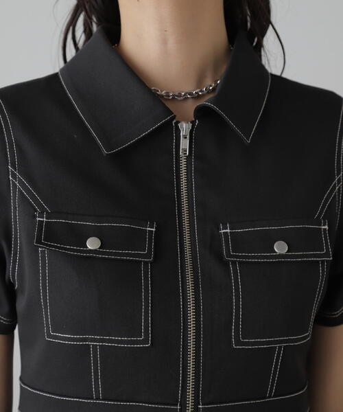 FREE'S MART（フリーズマート）の「◆配色ステッチジップ使いミニワンピース（ワンピース・レディース・ブラック/ホワイト/ベージュ・SMALL/MEDIUM）」の12枚目の写真