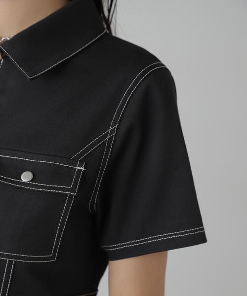 FREE'S MART（フリーズマート）の「◆配色ステッチジップ使いミニワンピース（ワンピース・レディース・ブラック/ホワイト/ベージュ・SMALL/MEDIUM）」の13枚目の写真