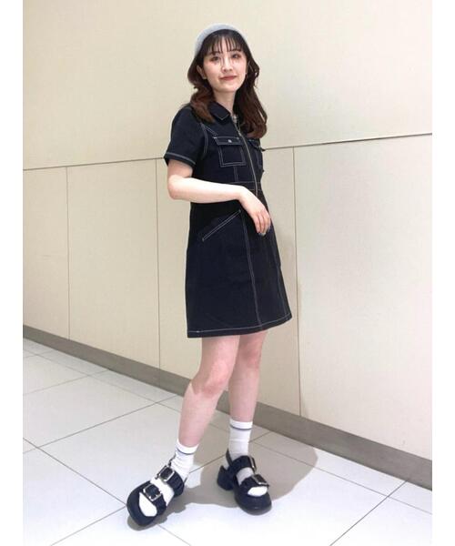 FREE'S MART（フリーズマート）の「◆配色ステッチジップ使いミニワンピース（ワンピース・レディース・ブラック/ホワイト/ベージュ・SMALL/MEDIUM）」の20枚目の写真