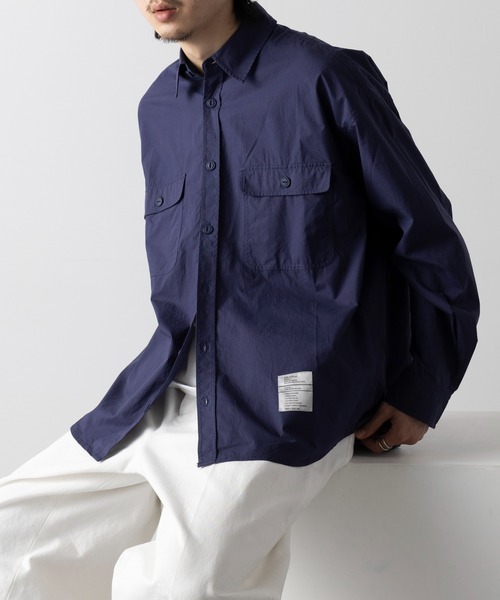 MAISON CLUB（メゾンクラブ）の「【MAISON CLUB】U.S.NAVY Big Shirt ビッグワークシャツ　/MILITARY　ミリタリー（シャツ/ブラウス・メンズ・ネイビー/ホワイト/カーキ/サックスブルー・FREE）」の3枚目の写真