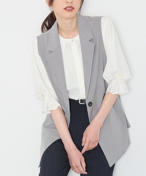 ★試着のみ★IENA ベルテッドジレ ベスト テーラード ストライプ　グレー ☆試着のみ☆IENA ベルテッドジレ ベスト テーラード ストライプ