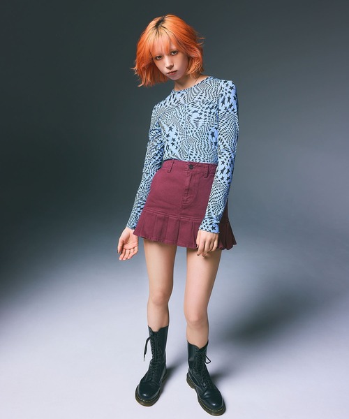 X-girl（エックスガール）の「DISTORTED STARS COMAPCT TOP（Tシャツ/カットソー・レディース・ライトブルー/チャコール・S/M）」の3枚目の写真