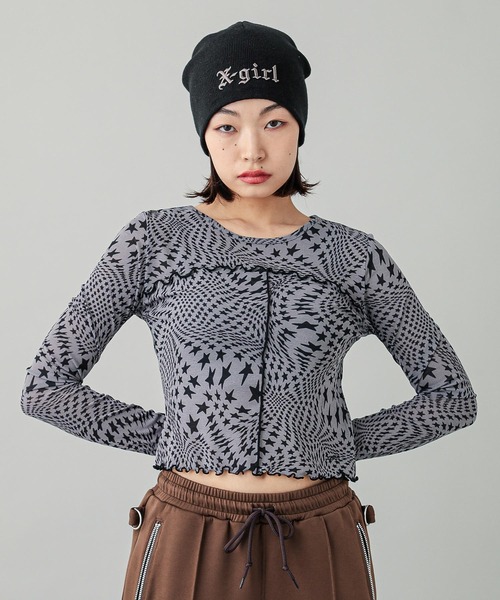 X-girl（エックスガール）の「DISTORTED STARS COMAPCT TOP（Tシャツ/カットソー・レディース・ライトブルー/チャコール・S/M）」の14枚目の写真